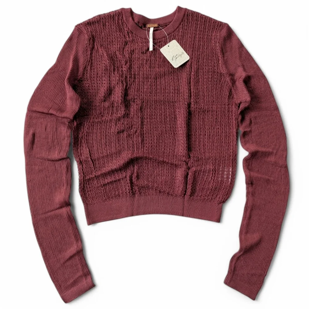 Free People Garnet H20 Open Knit Fisherman Crew Pullover Women's sz XS NWT